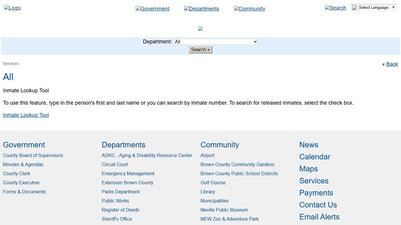 Brown County > Services > All > Inmate Lookup Tool